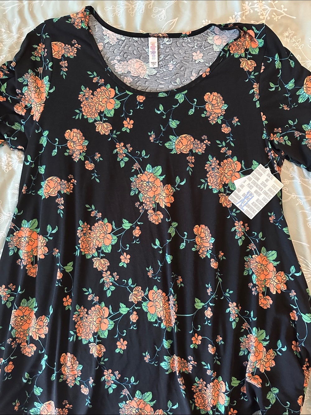 LuLaRoe Black Tunic with Orange Floral Print